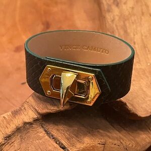 Vince Camuto Bracelet Green/Black Leather Snake Print & Gold Tone Hardware
